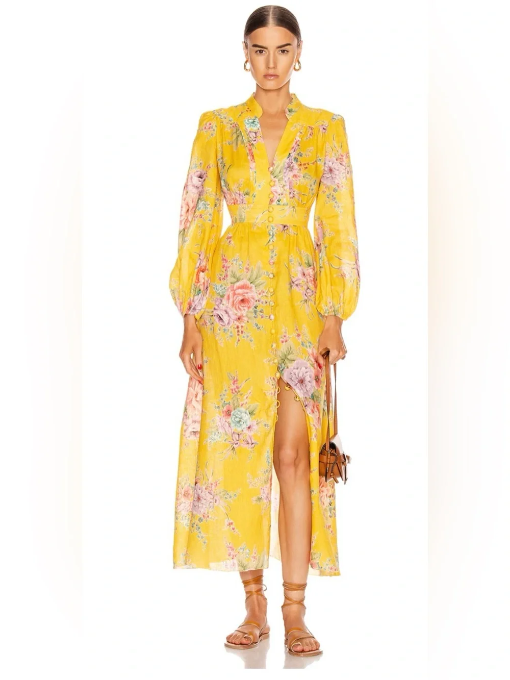 ZIMERRMANN Zinnia Floral Button Front Long Slip Front Midi Maxi Dress
